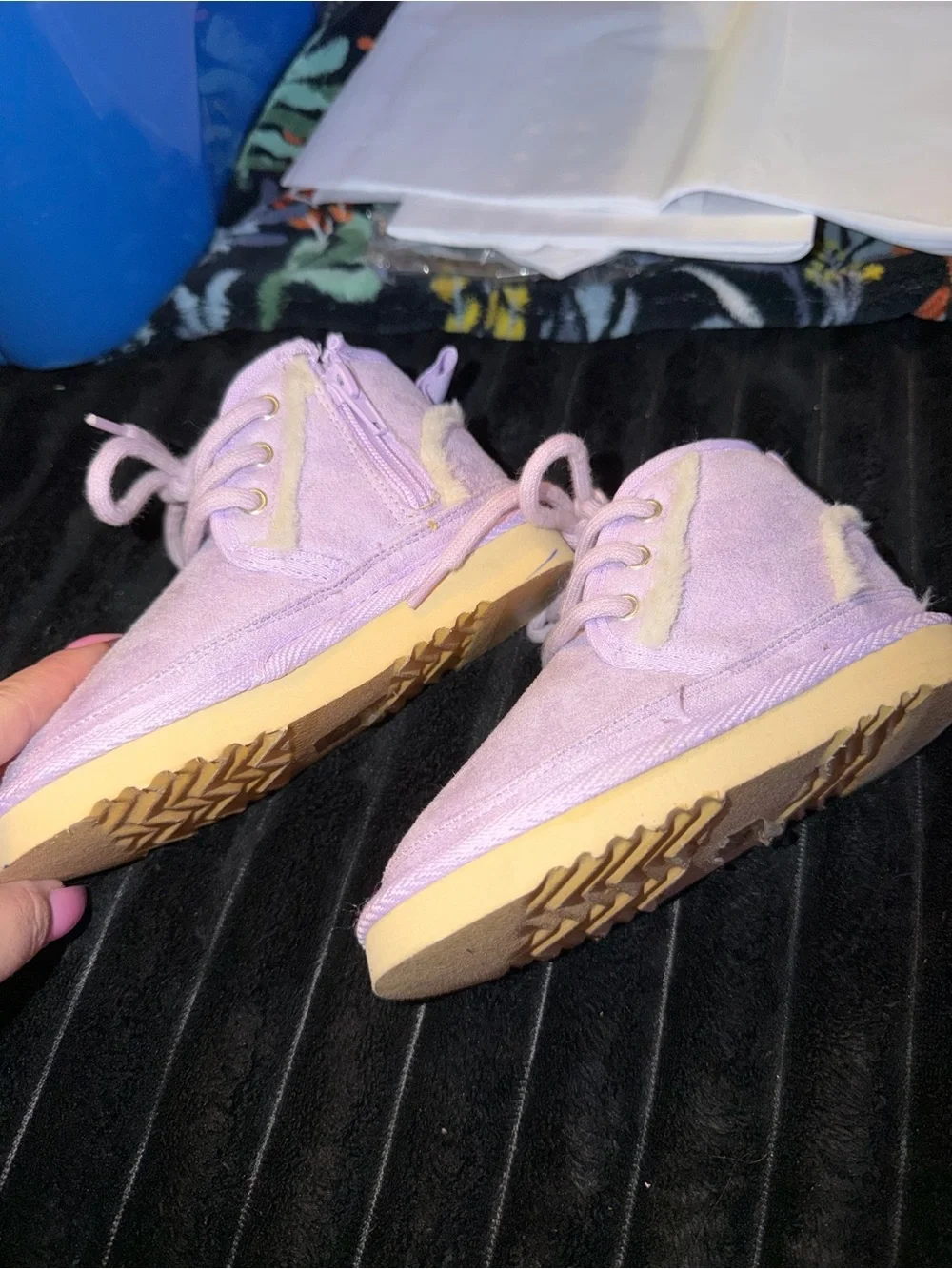 Kids Lilac Faux-Shearling Lace-Up Shoes